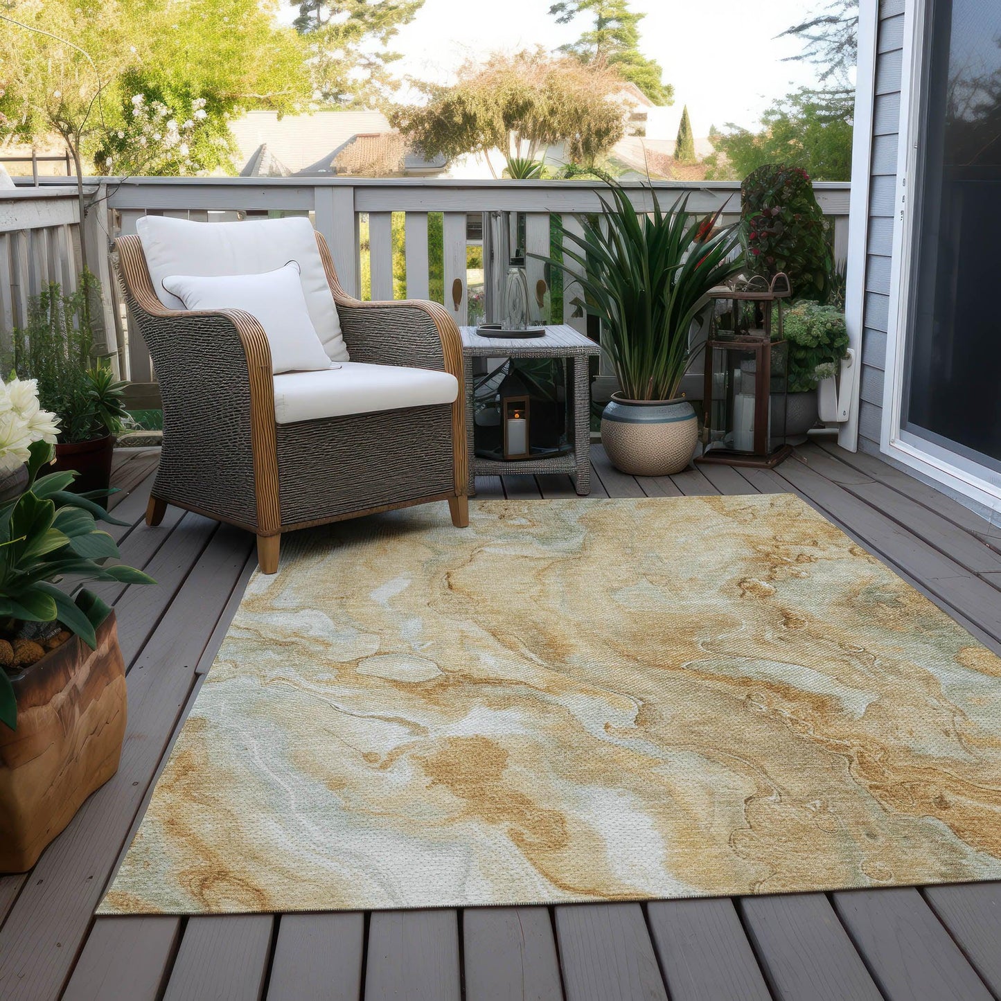 Faerel Gold Washable Indoor-Outdoor Rug