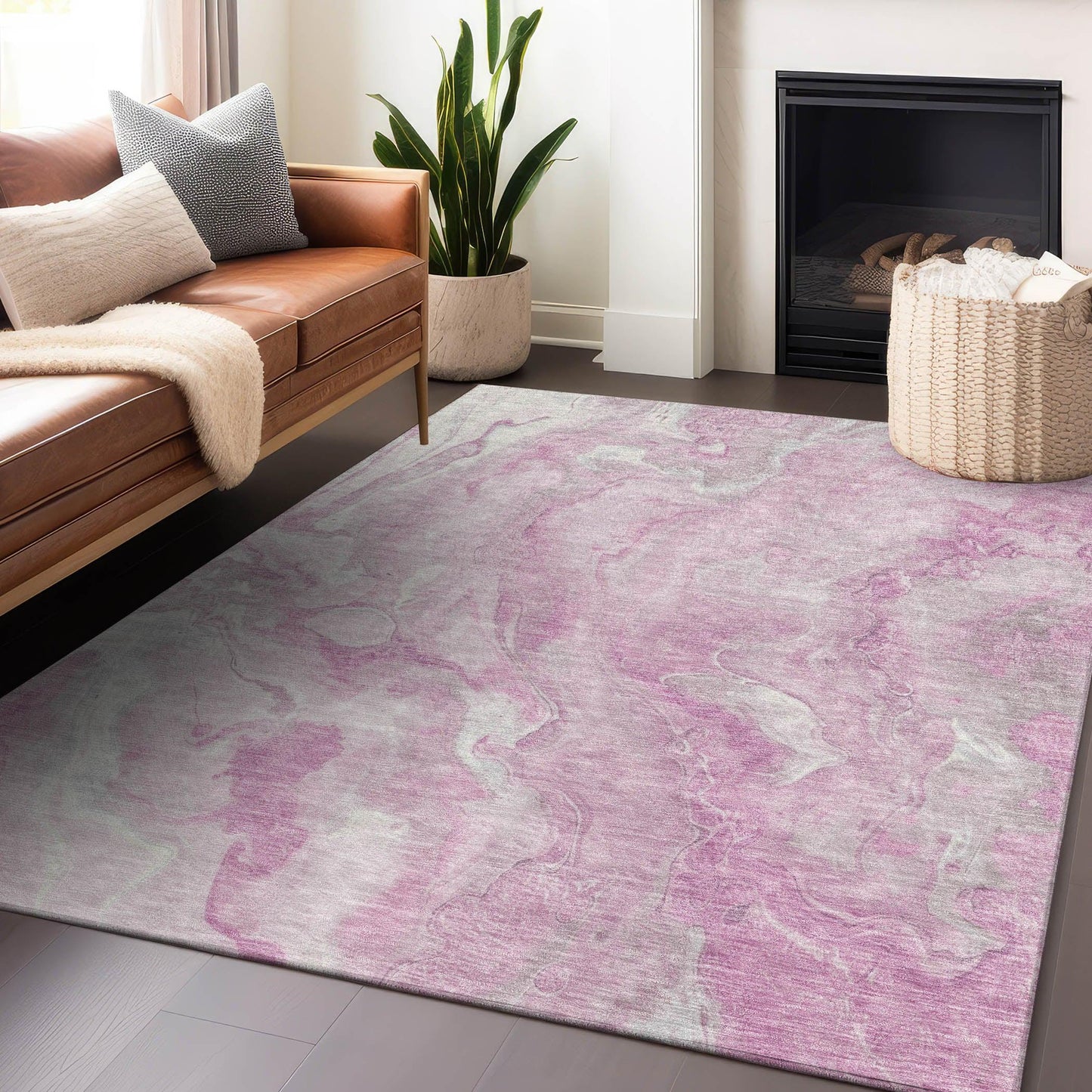 Faerel Pink Washable Indoor-Outdoor Rug