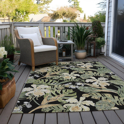 Faereth Black Washable Indoor-Outdoor Rug