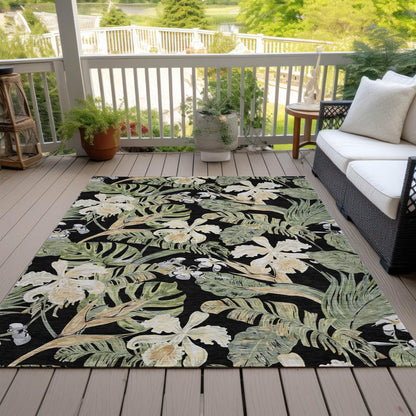 Faereth Black Washable Indoor-Outdoor Rug