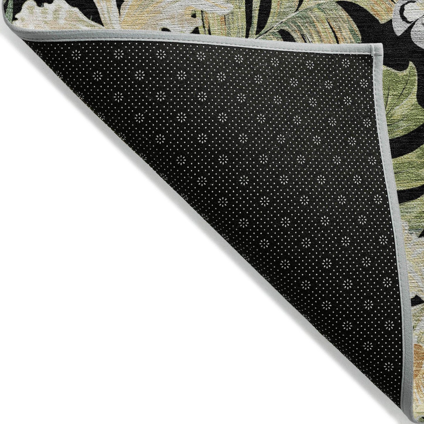 Faereth Black Washable Indoor-Outdoor Rug