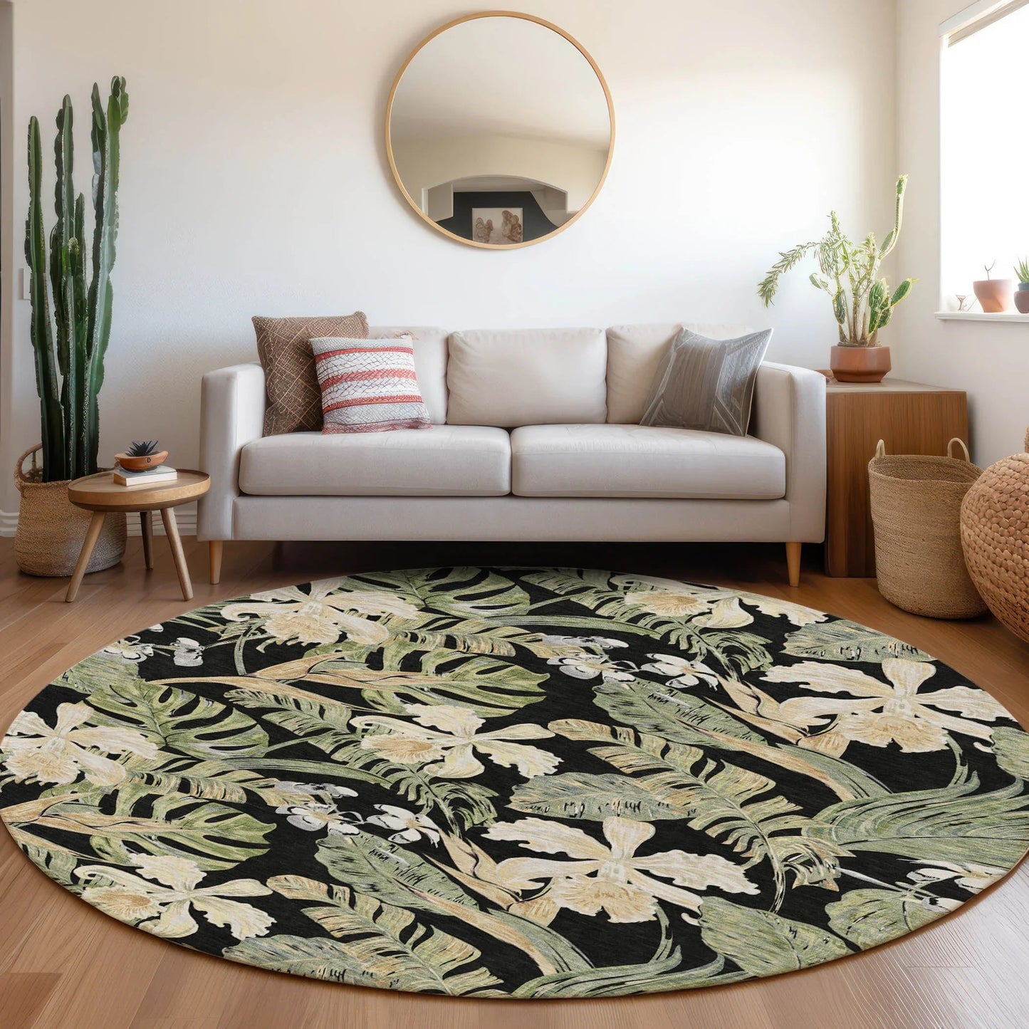 Faereth Black Washable Indoor-Outdoor Rug
