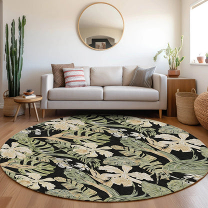 Faereth Black Washable Indoor-Outdoor Rug