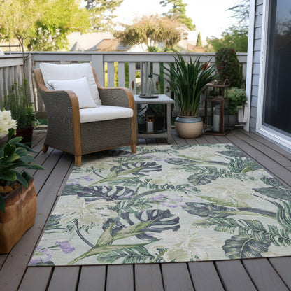 Faereth Green Washable Indoor-Outdoor Rug