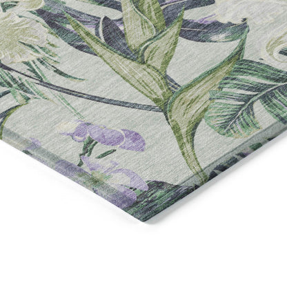 Faereth Green Washable Indoor-Outdoor Rug