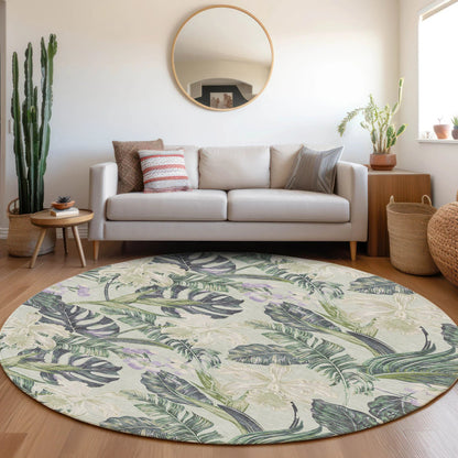 Faereth Green Washable Indoor-Outdoor Rug