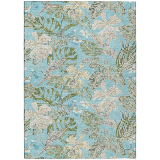 Faereth Teal Washable Indoor-Outdoor Rug
