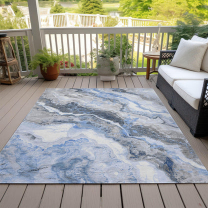Faeriel Blue Washable Indoor-Outdoor Rug