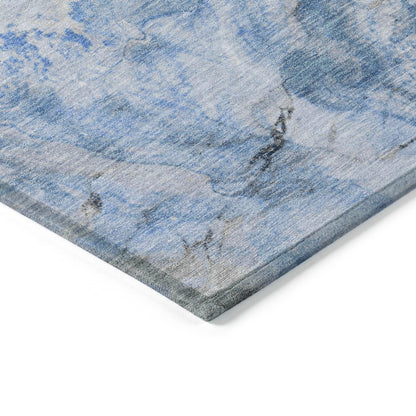 Faeriel Blue Washable Indoor-Outdoor Rug