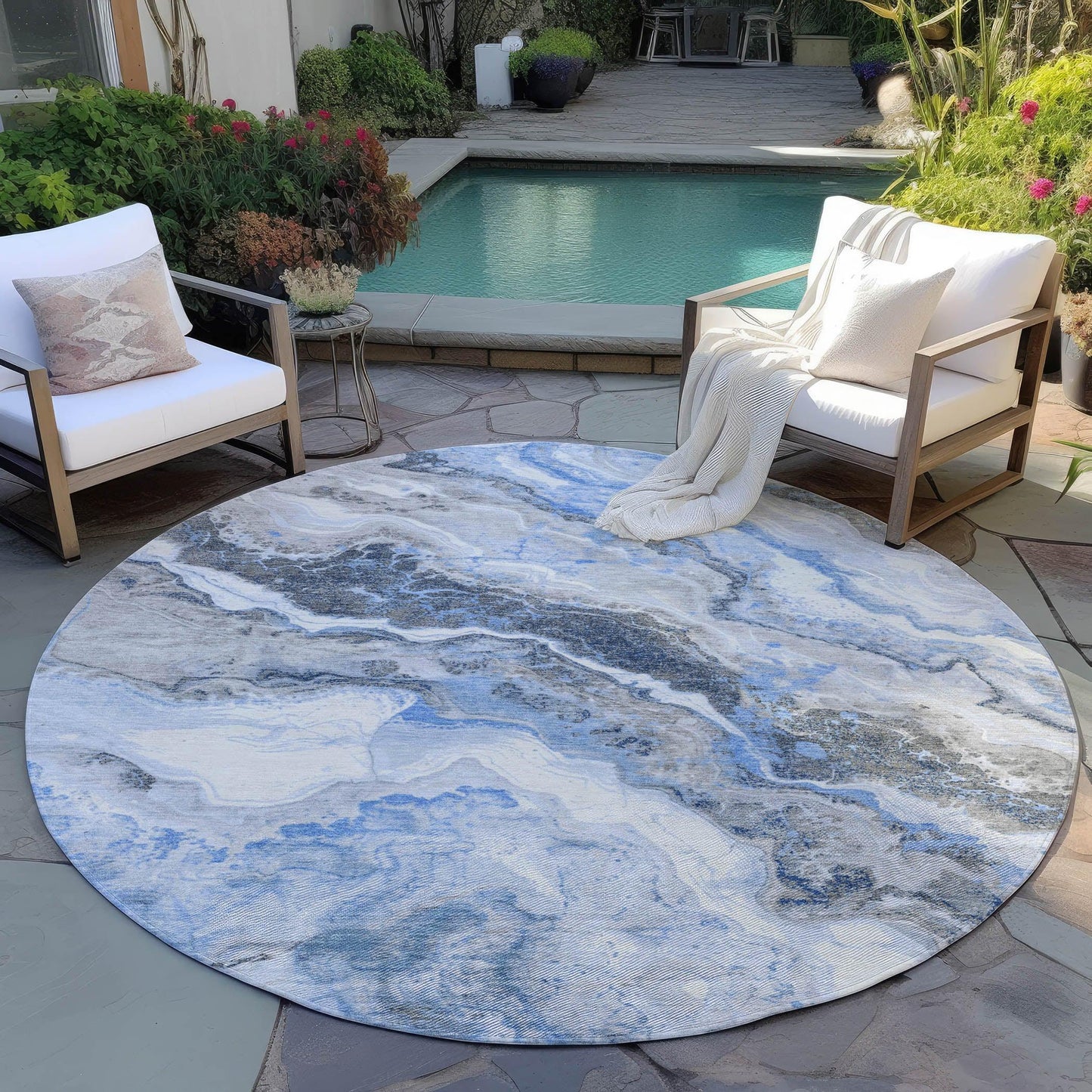 Faeriel Blue Washable Indoor-Outdoor Rug