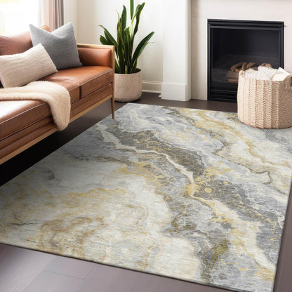 Faeriel Gold Washable Indoor-Outdoor Rug