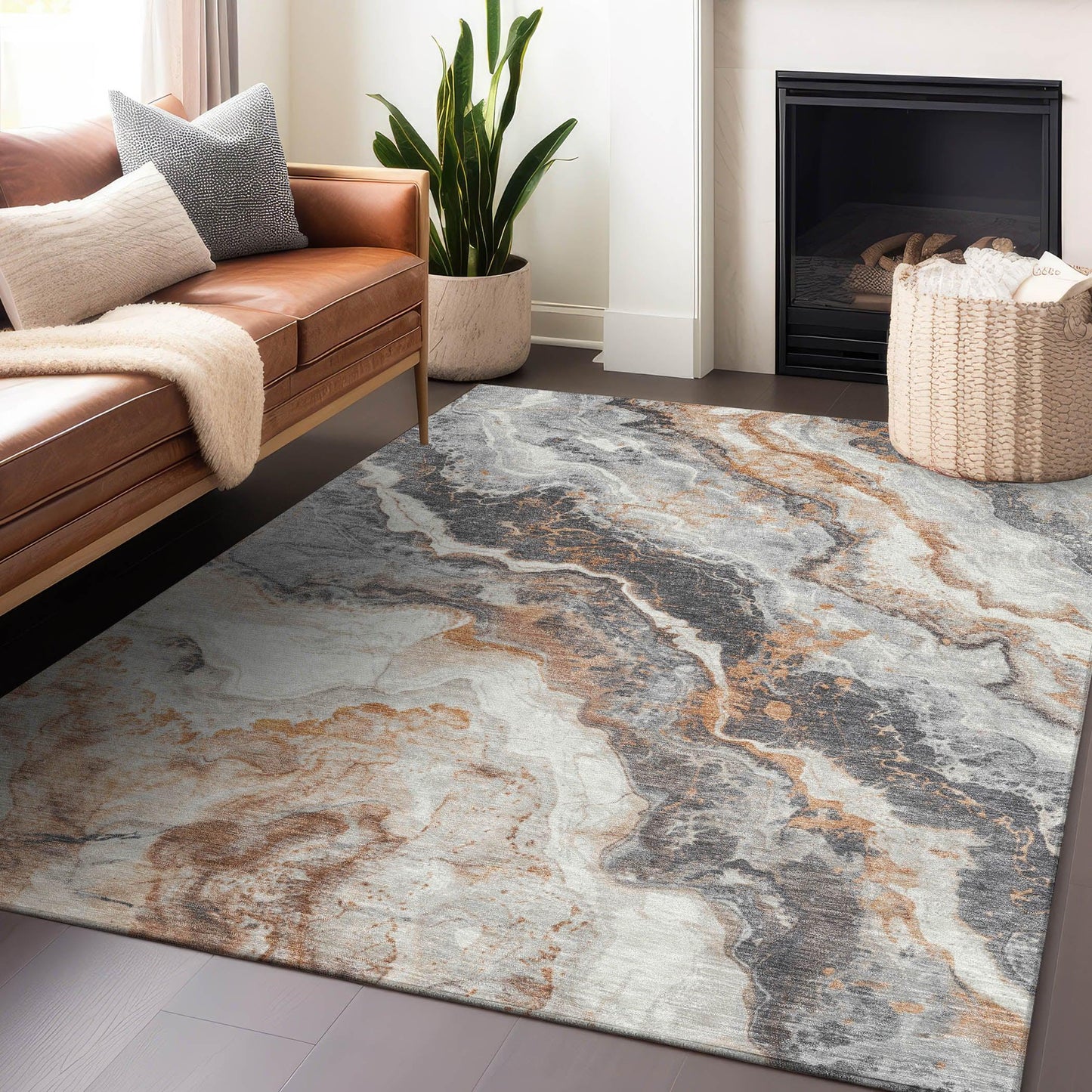 Faeriel Gray Washable Indoor-Outdoor Rug