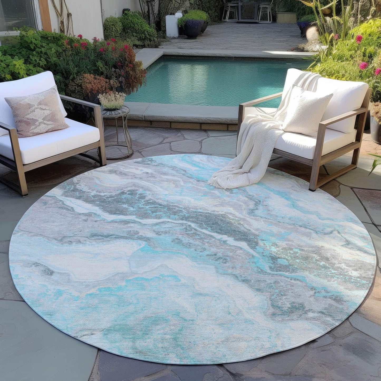 Faeriel Teal Washable Indoor-Outdoor Rug