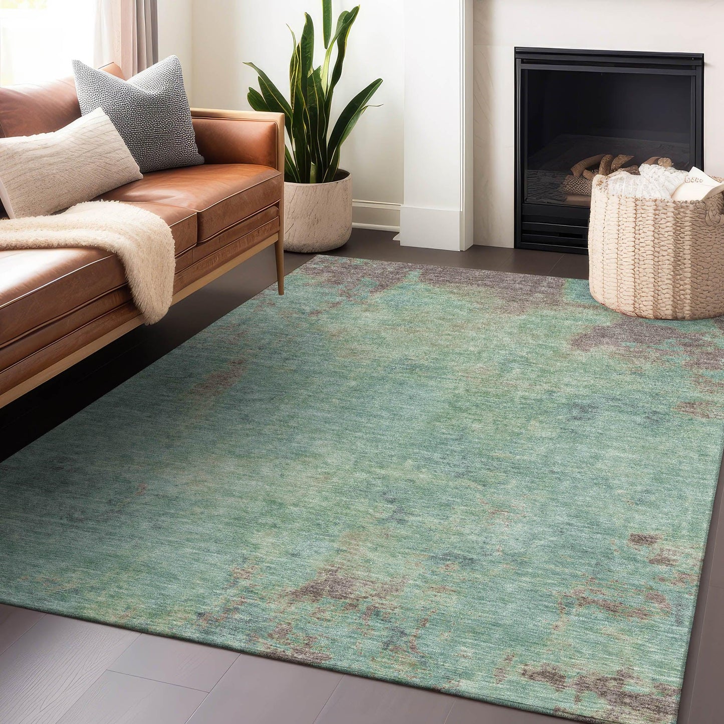 Faerion Blue Washable Indoor-Outdoor Rug