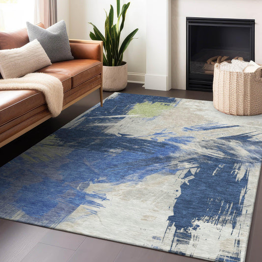 Faerira Blue Washable Indoor-Outdoor Rug