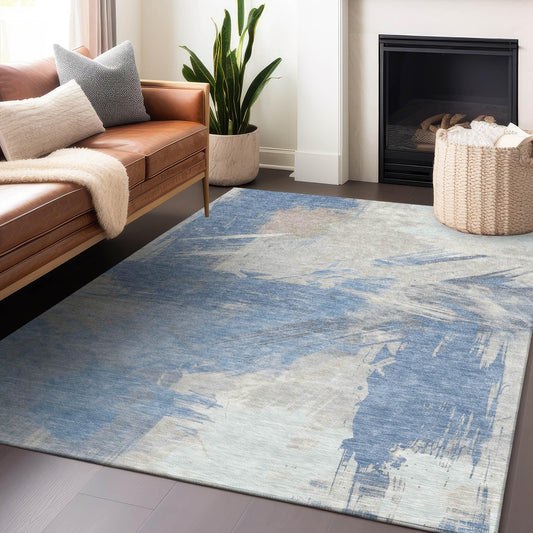 Faerira Denim Washable Indoor-Outdoor Rug