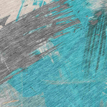 Faerira Teal Washable Indoor-Outdoor Rug