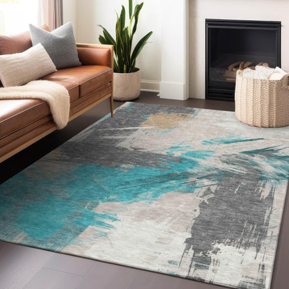 Faerira Teal Washable Indoor-Outdoor Rug