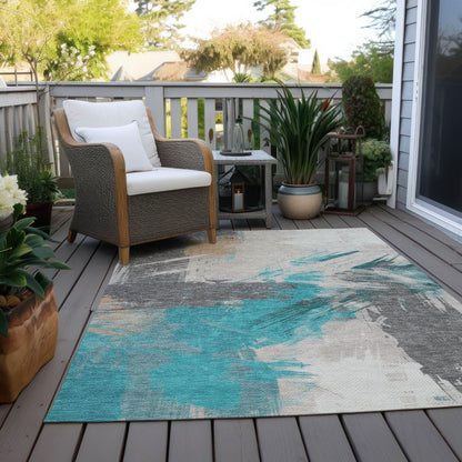 Faerira Teal Washable Indoor-Outdoor Rug