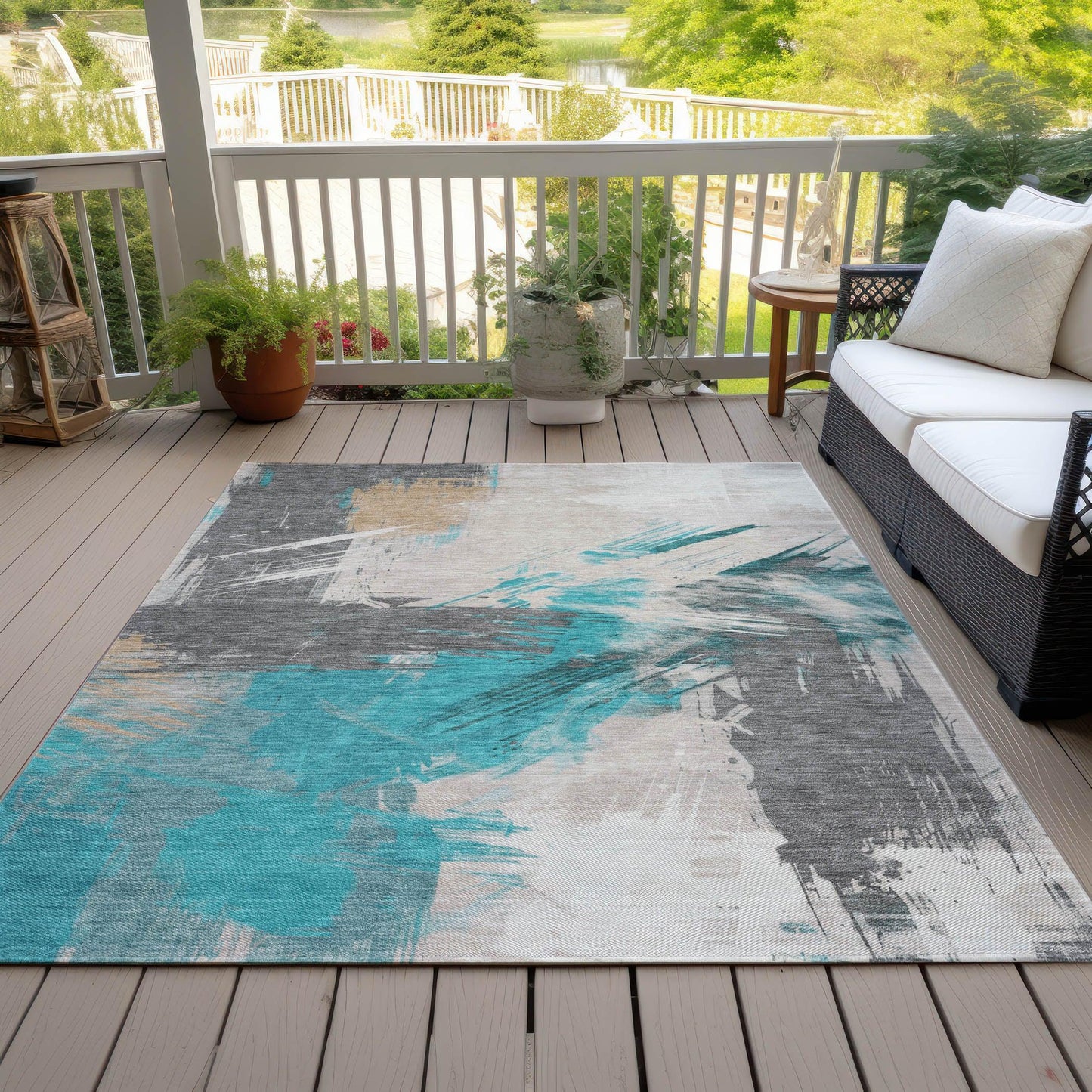 Faerira Teal Washable Indoor-Outdoor Rug