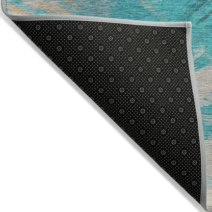 Faerira Teal Washable Indoor-Outdoor Rug