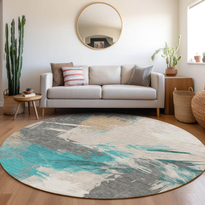 Faerira Teal Washable Indoor-Outdoor Rug