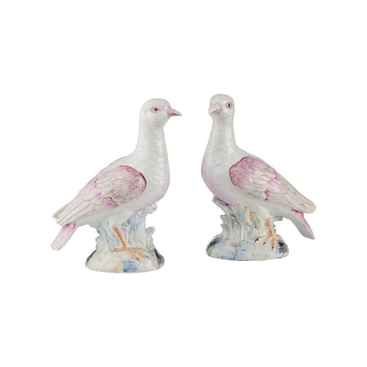 Famille Rose Ceramic Terns Sculpture (Pr)