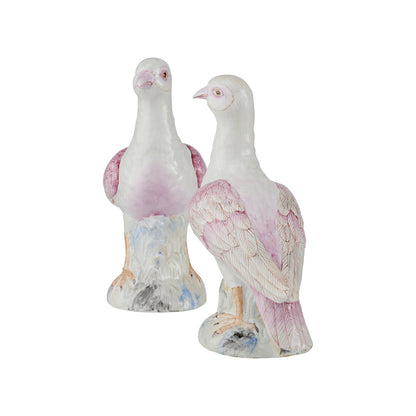 Famille Rose Ceramic Terns Sculpture (Pr)