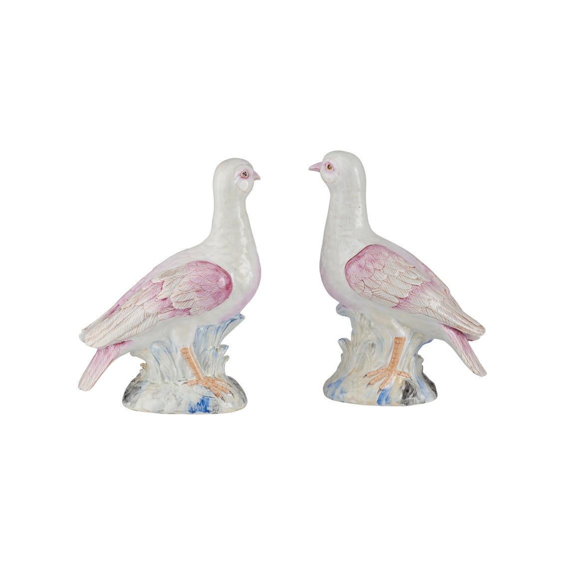 Famille Rose Ceramic Terns Sculpture (Pr)