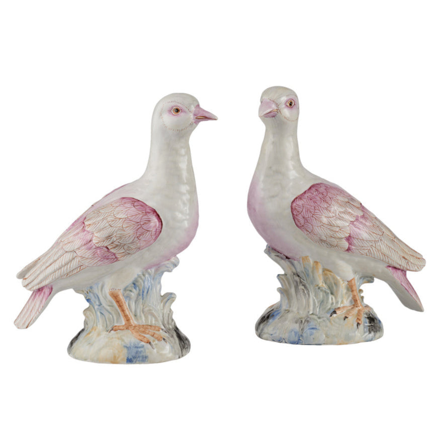 Famille Rose Ceramic Terns Sculpture (Pr)