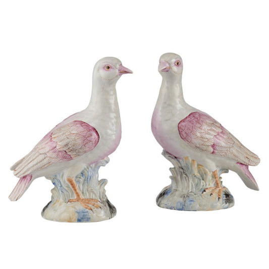Famille Rose Ceramic Terns Sculpture (Pr)