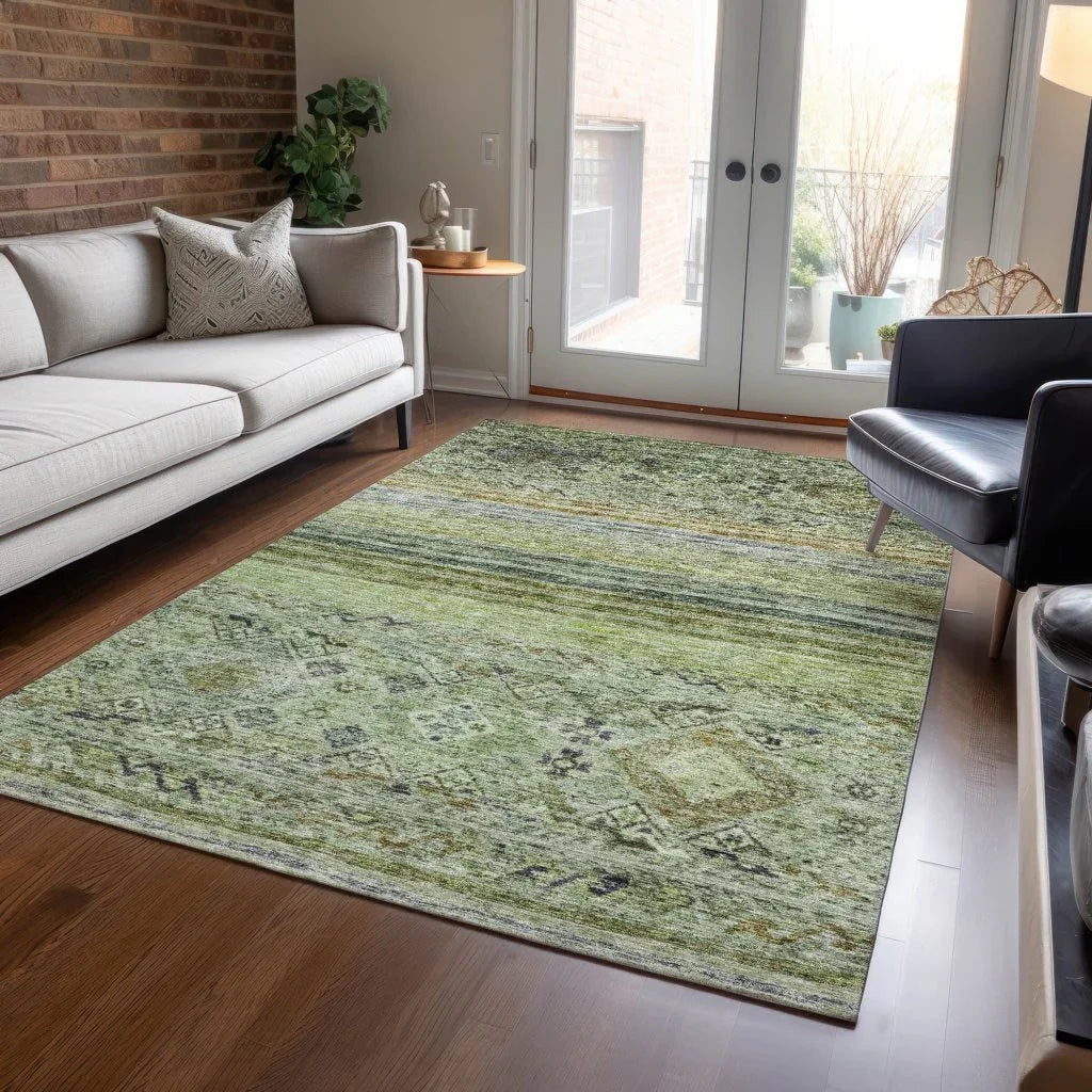 Fariza Green Washable Indoor - Outdoor Rug - LOOMLAN - LOOMLAN Rugs - Outdoor Rugs