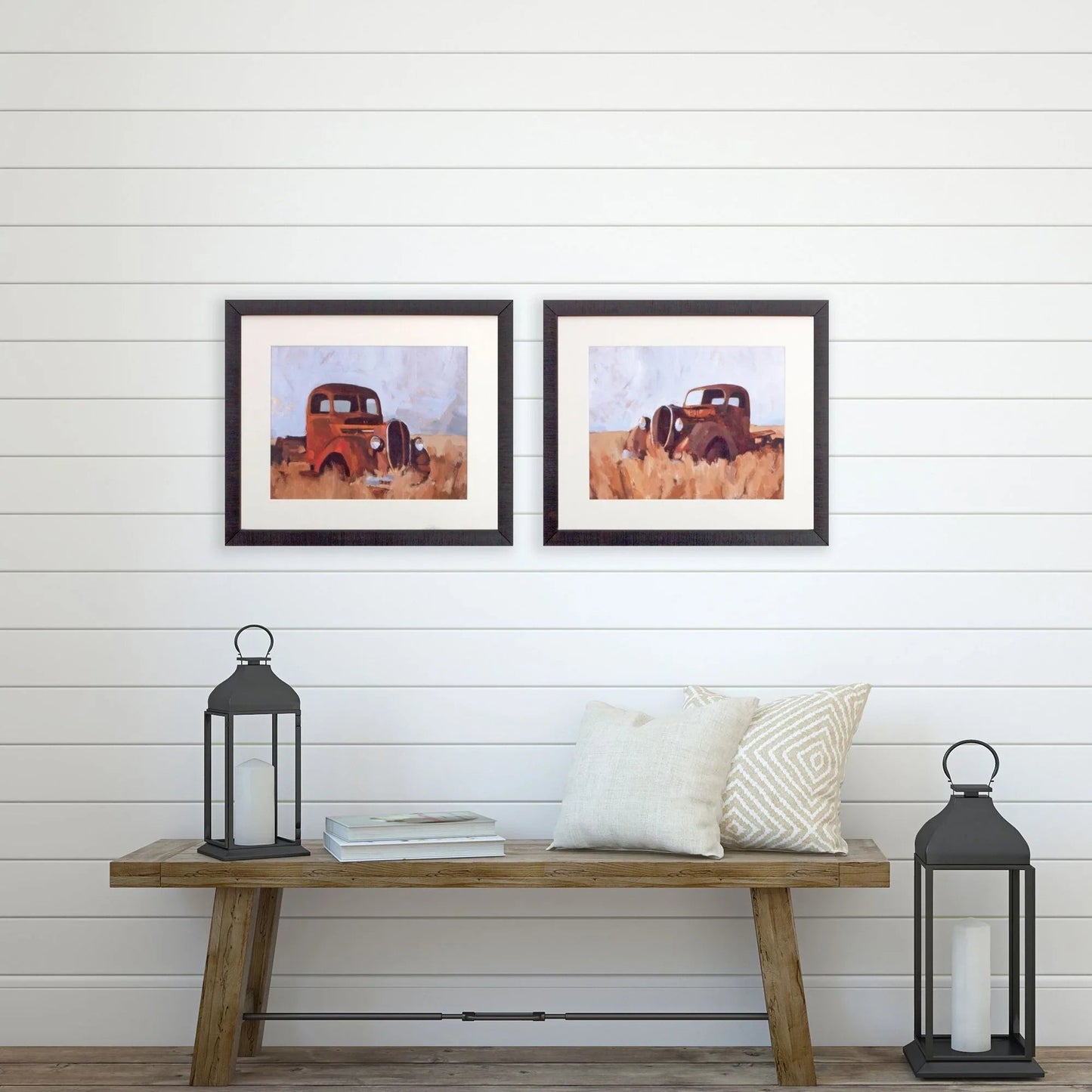 Farm Truck Brown Framed Wall Art 2PC