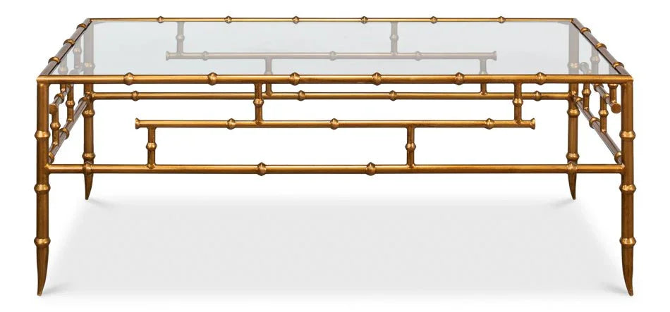 Faux Bamboo Design Metal Frame Coffee Table - LOOMLAN - Sarreid - Coffee Tables