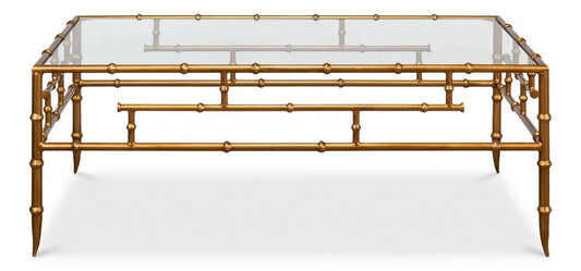 Faux Bamboo Design Metal Frame Coffee Table - LOOMLAN - Sarreid - Coffee Tables