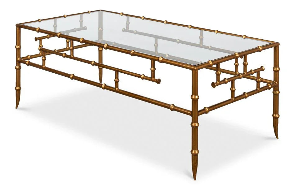 Faux Bamboo Design Metal Frame Coffee Table - LOOMLAN - Sarreid - Coffee Tables