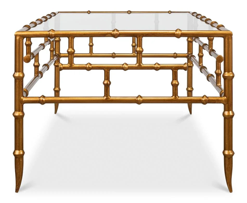 Faux Bamboo Design Metal Frame Coffee Table - LOOMLAN - Sarreid - Coffee Tables