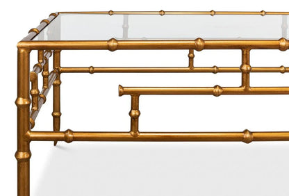 Faux Bamboo Design Metal Frame Coffee Table - LOOMLAN - Sarreid - Coffee Tables