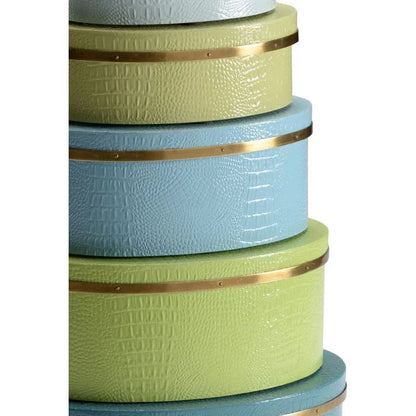 Faux Crocodile Skin Covered Oval Box (Set of 5) - LOOMLAN - Wildwood - Boxes & Bowls