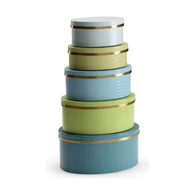 Faux Crocodile Skin Covered Oval Box (Set of 5) - LOOMLAN - Wildwood - Boxes & Bowls