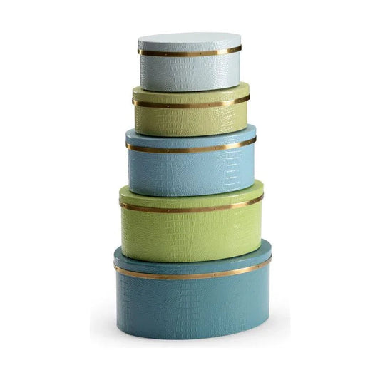 Faux Crocodile Skin Covered Oval Box (Set of 5) - LOOMLAN - Wildwood - Boxes & Bowls