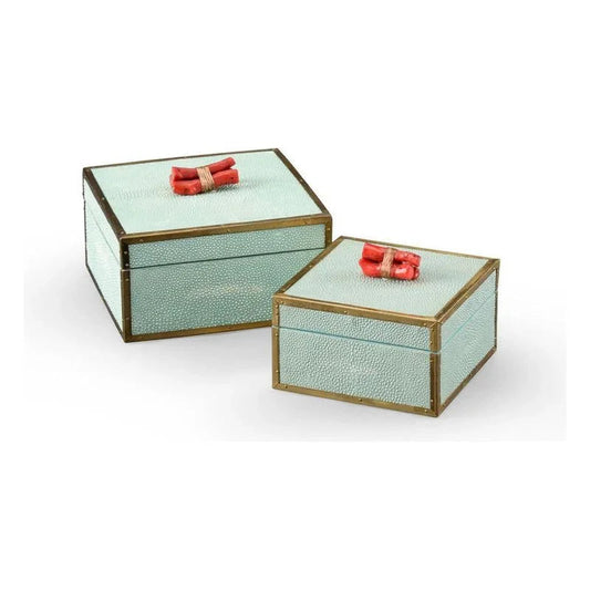 Faux Shagreen Wrapped Coral Box (Set of 2) - LOOMLAN - Wildwood - Boxes & Bowls