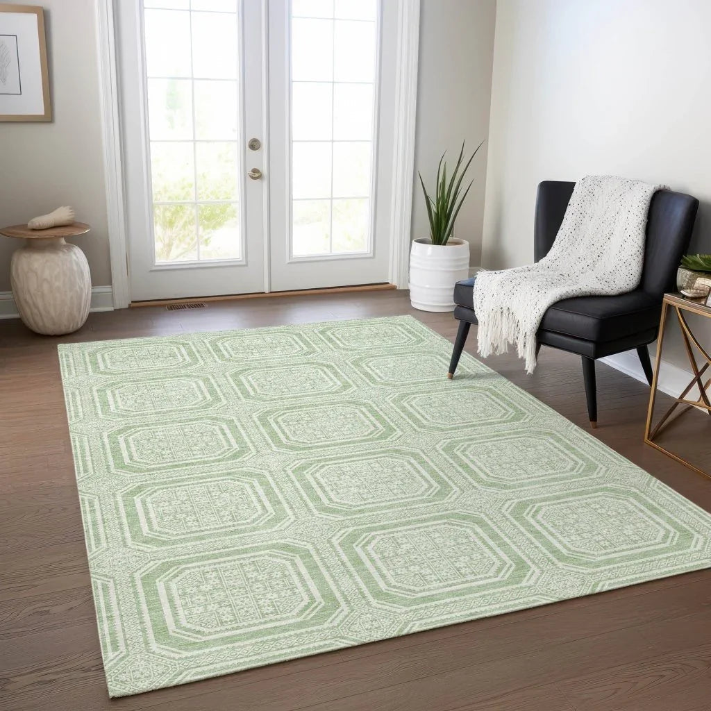 Fernalis Green Washable Indoor - Outdoor Rug - LOOMLAN - LOOMLAN Rugs - Outdoor Rugs