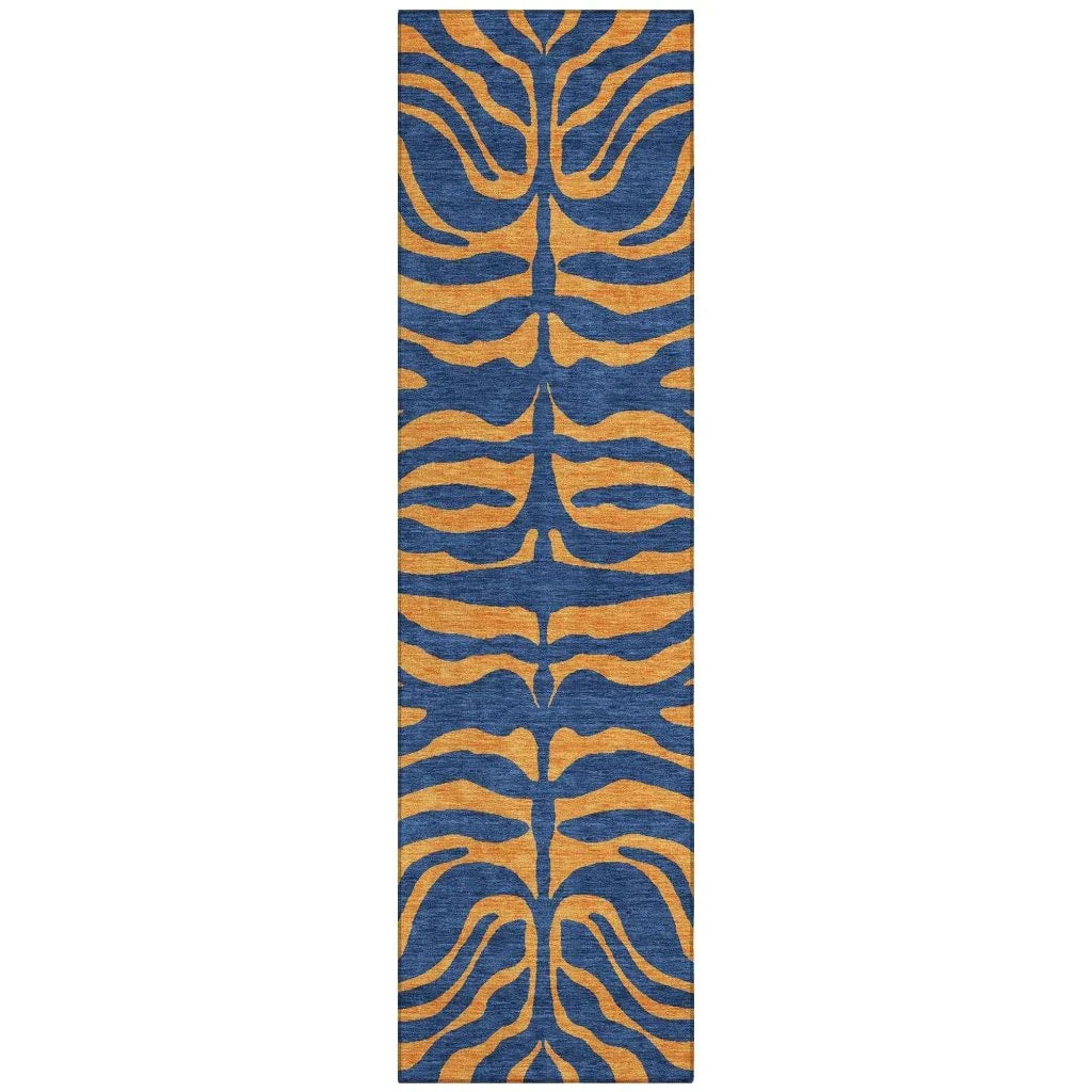 Fernelle Blue Washable Indoor-Outdoor Rug-Outdoor Rugs-LOOMLAN Rugs-2'3" x 7'6"-LOOMLAN