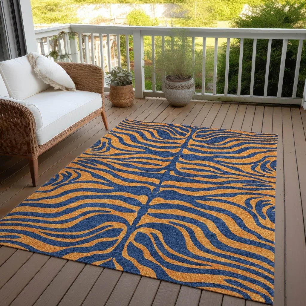 Fernelle Blue Washable Indoor-Outdoor Rug-Outdoor Rugs-LOOMLAN Rugs-LOOMLAN