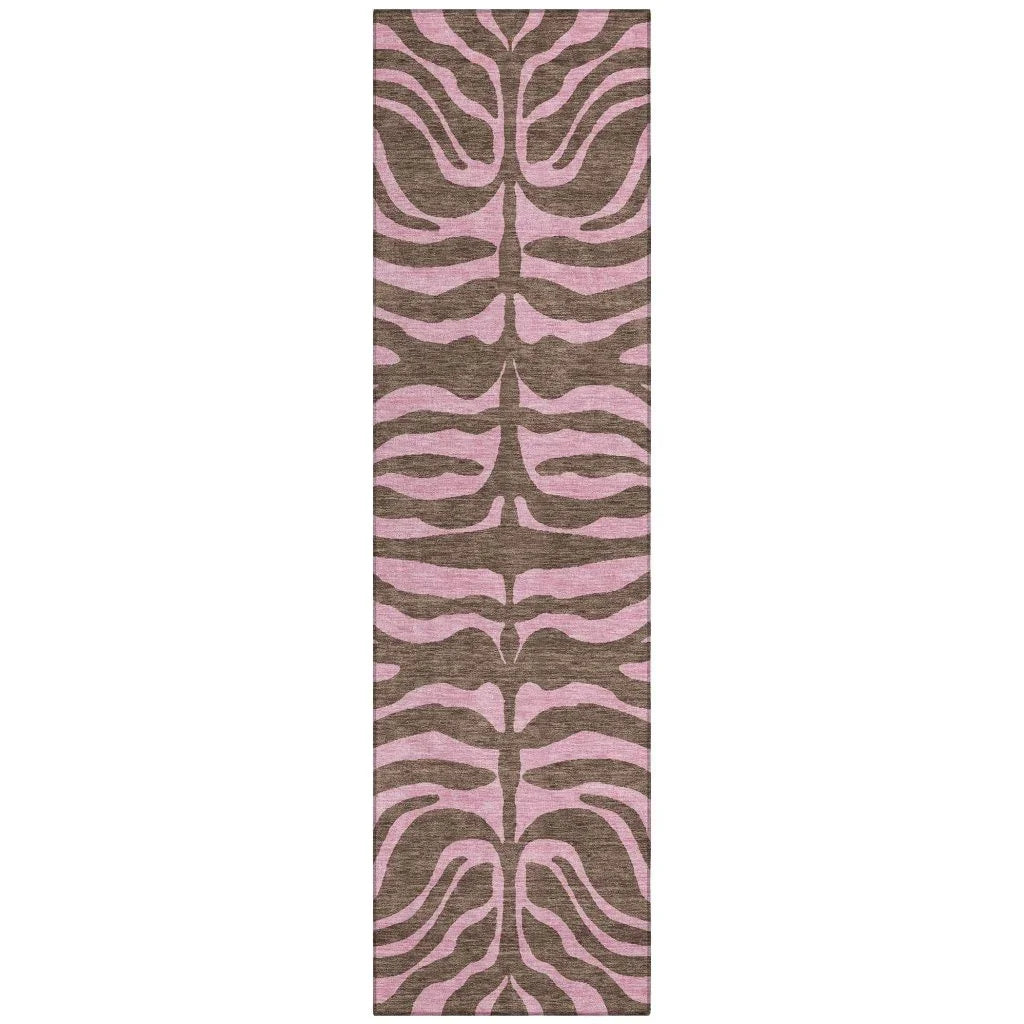 Fernelle Brown Washable Indoor-Outdoor Rug-Outdoor Rugs-LOOMLAN Rugs-2'3" x 7'6"-LOOMLAN