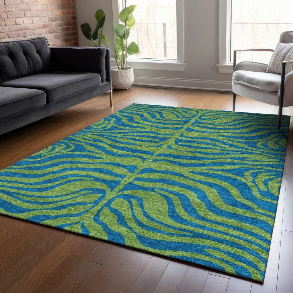 Fernelle Green Washable Indoor-Outdoor Rug-Outdoor Rugs-LOOMLAN Rugs-LOOMLAN