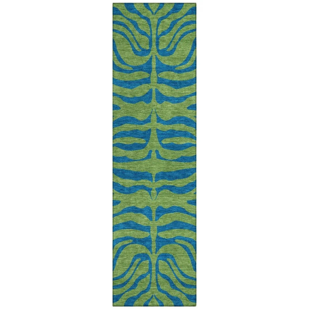 Fernelle Green Washable Indoor-Outdoor Rug-Outdoor Rugs-LOOMLAN Rugs-2'3" x 7'6"-LOOMLAN