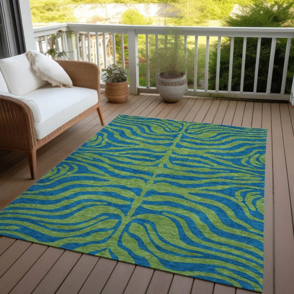 Fernelle Green Washable Indoor-Outdoor Rug-Outdoor Rugs-LOOMLAN Rugs-LOOMLAN