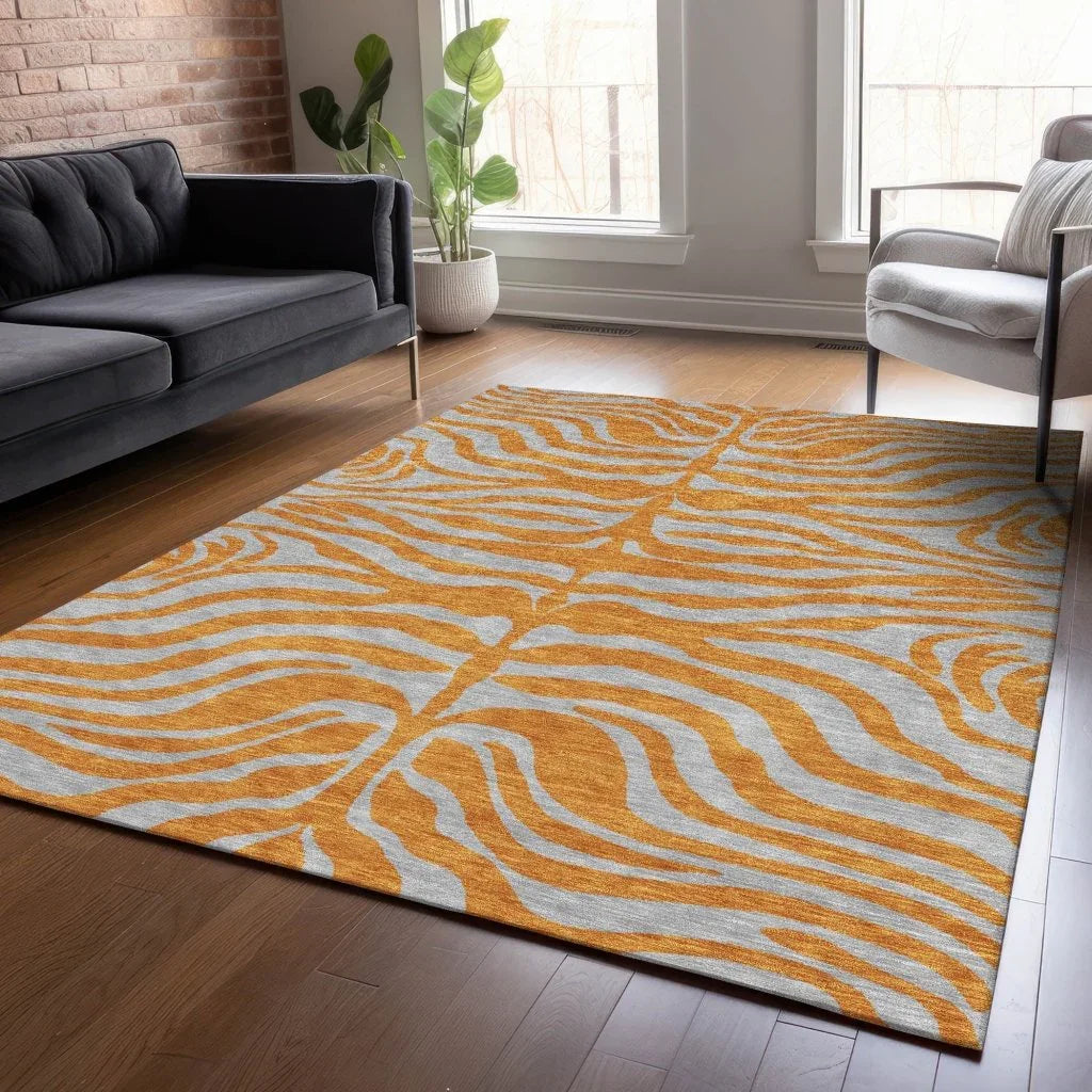 Fernelle Orange Washable Indoor-Outdoor Rug-Outdoor Rugs-LOOMLAN Rugs-LOOMLAN